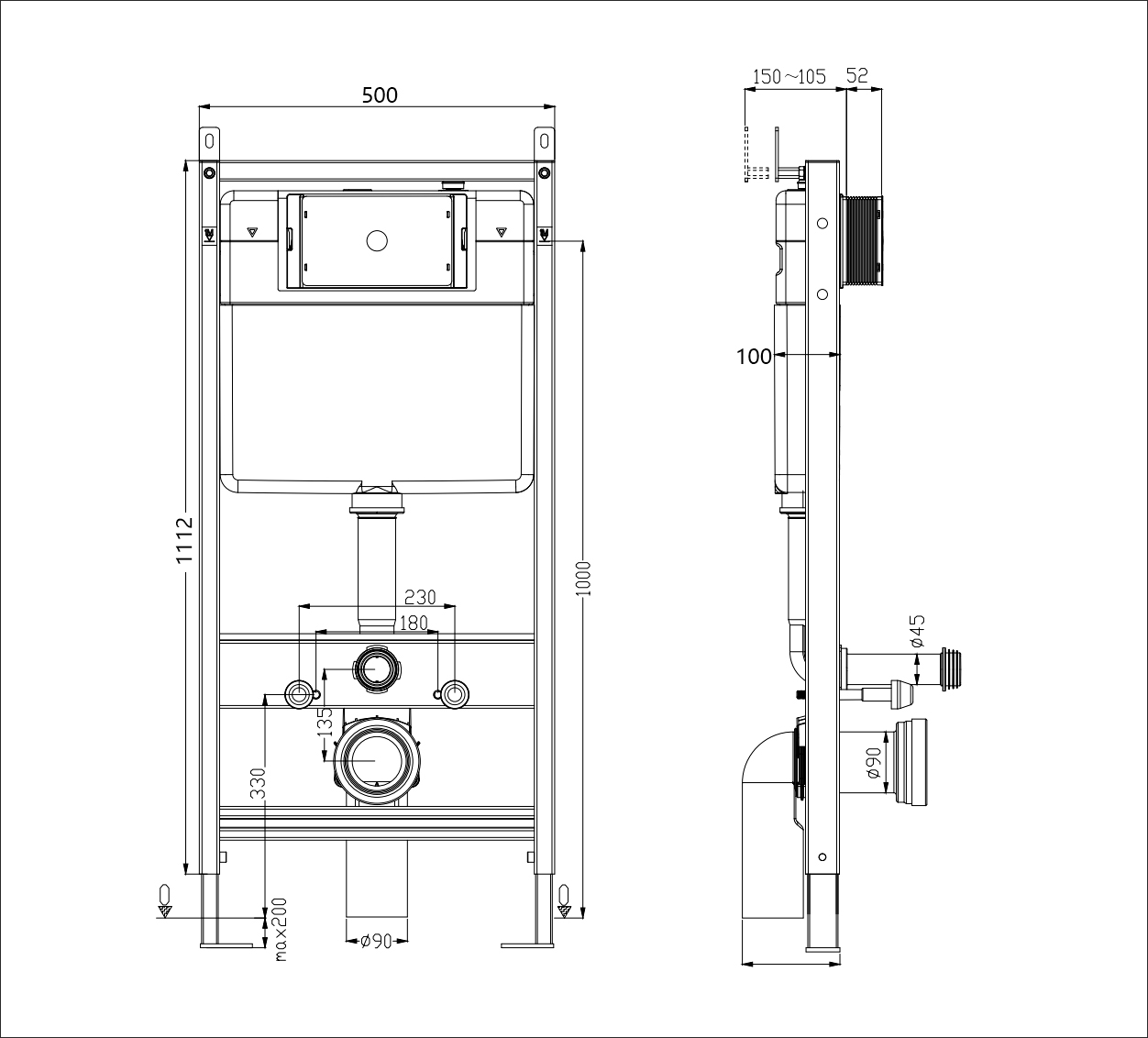 The water tank bracket and the cistern size can be customized